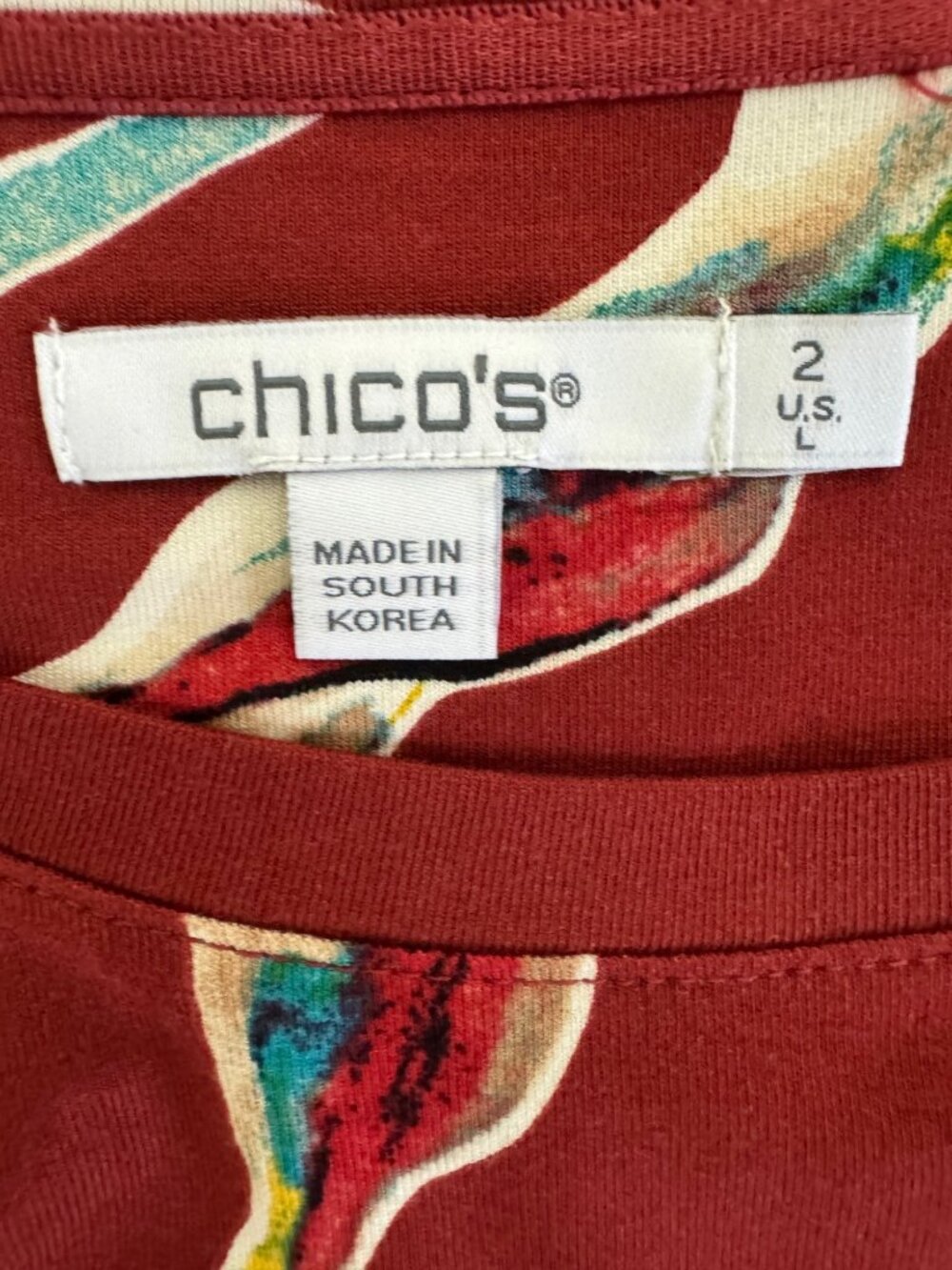 Chico's Size 2 = Large Floral Print Soft Knit Long Sleeve Top Shirt Blouse Fall - Picture 5 of 6